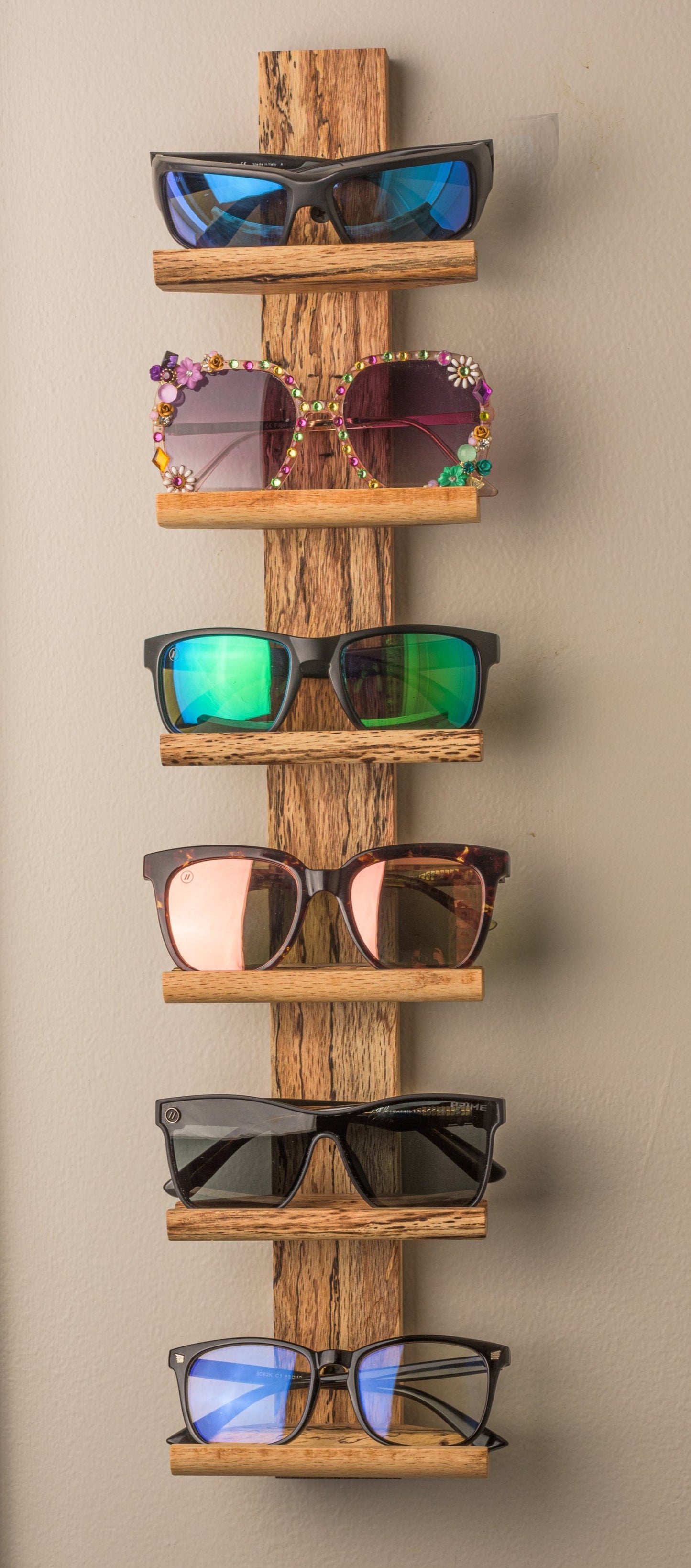 Wood sunglass holder
