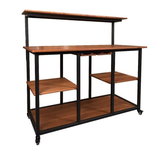 Wood and steel wine and bar cart for dining room